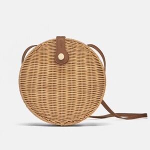 Zara Rattan Wicker Circle Snap Closure Crossbody